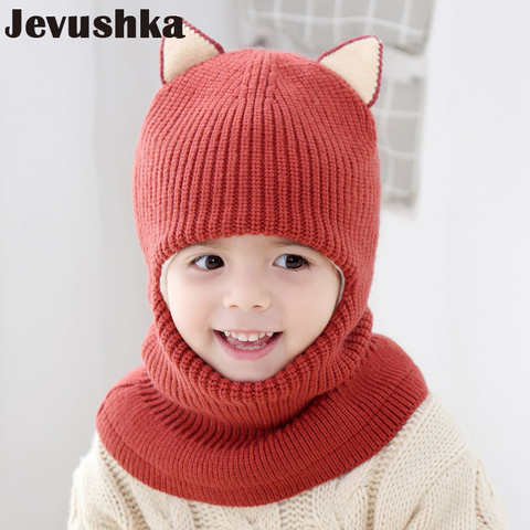 Winter Children Hats Knitted Baby Girls and Boys Hat with Warm Fleece Lining Cute Cat Ears Hats for Kids  HT073 ► Photo 1/6