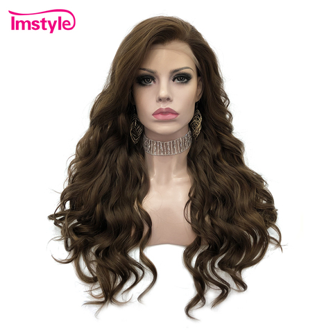 Imstyle Brown Wig Deep Wave Synthetic Lace Front Wig High Temperature Fiber Lace Wigs For Women Daily 24inches Glueless Wigs ► Photo 1/5
