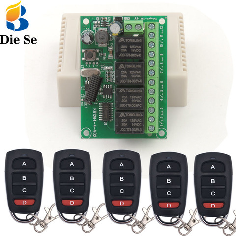 Diese 433MHz Universal Remote Control DC 12V 24V 4CH RF Wireless Relay Receiver and Transmitter,for Garage/Light/Motor/LED ► Photo 1/6