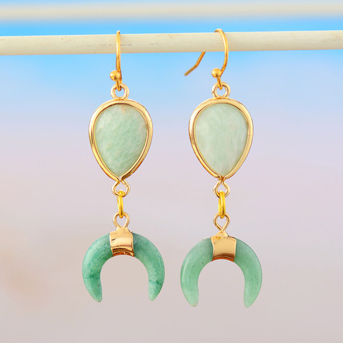 Bold Women Earrings Amazonite Teardrop Horseshoe Dangle Earring Unique Lady Earring Jewelry Dropshipping Wholesale ► Photo 1/6