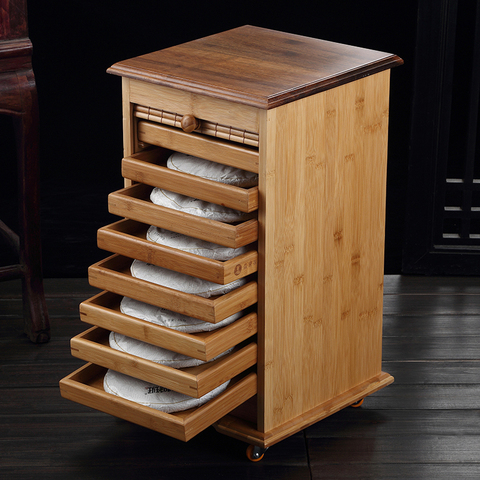 9 layer High capacity Bamboo wood Pu'er tea cake storage cabinet Desktop storage box Tea tray box cabinet tea set spare parts ► Photo 1/5