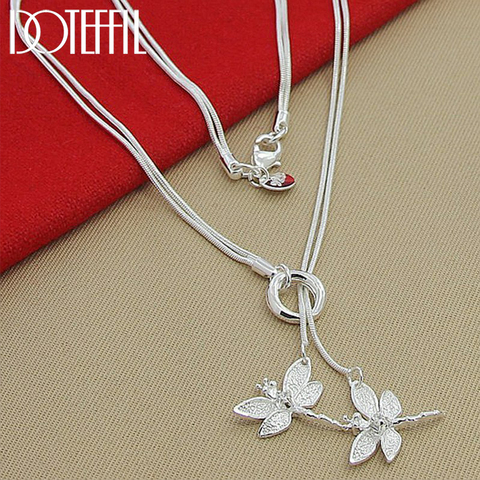 DOTEFFIL 925 Sterling Silver Two Dragonfly Pendant Necklace For Women Snake Chain Necklace Wedding Engagement Jewelry ► Photo 1/6