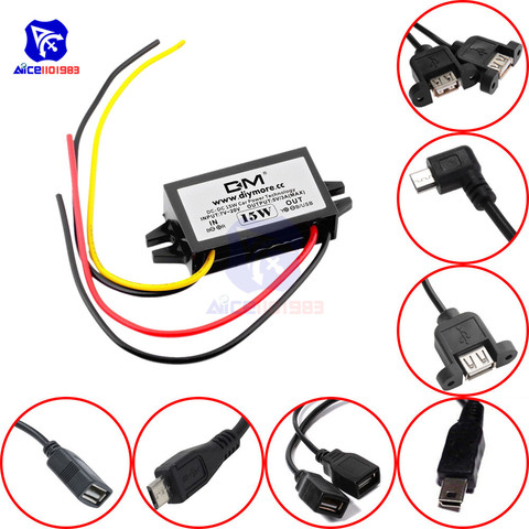 diymore DC-DC Step Down Buck Converter Power Supply Module 12V to 5V 3A 15W for Car Male Female USB Mini USB Micro USB Adapter ► Photo 1/6