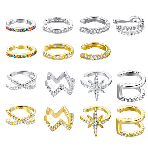 bamoer 925 sterling silver Letter ear clipr Hoop Earrings for Women gold Colors Circle Earrings women Wedding Jewelry SCE994 ► Photo 1/6