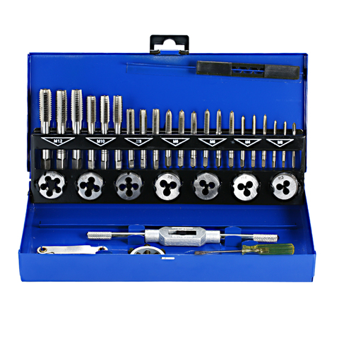 32 PCS HSS Tap and Die Set Metric Wrench Cut M3-M12 Tap and Die Set Metric Hand Threading Tool Set Engineer Kit with Metal Case ► Photo 1/6