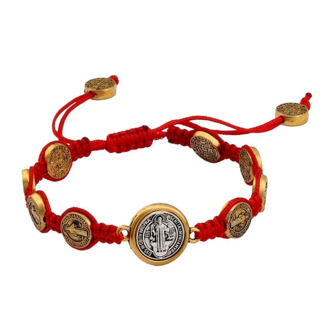 NIC 10Pcs  Tone Saint Benedict Medal on Adjustable Cord Wrist Bracelet ( 5 - style ) B-32 ► Photo 1/6