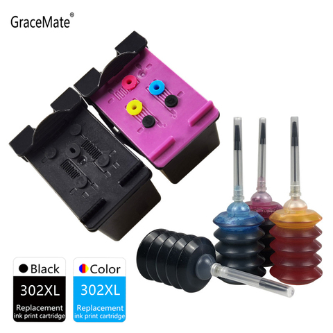 GraceMate 302XL Refilled Ink Cartridge for Hp 302 Xl Deskjet 2130 2131 2132 2136 Officejet 5220 5230 5232 5252 5255 5258 5264 ► Photo 1/6