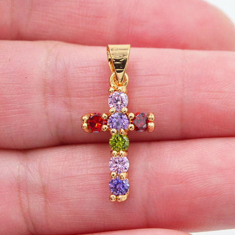 Gold Color Rainbow CZ Zircon Women Fashion Christian Cross Pendant ► Photo 1/2