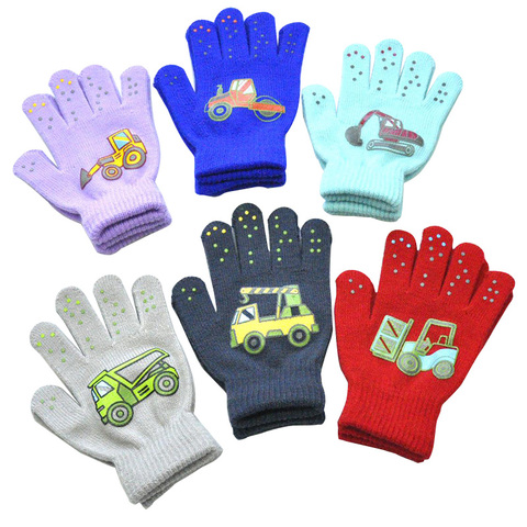 Winter Warm Gloves for Children 6-12years 6colors Thickened Kids Baby Mittens Outdoor Sports Small Construction Vehicle Pattern ► Photo 1/6