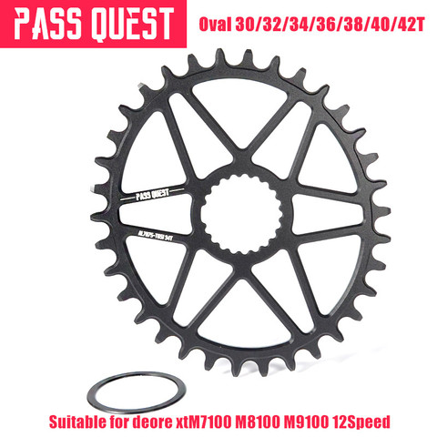 PASS QUEST oval bike Chainring 30/32/34/36/38/40T MTB Narrow Wide Bicycle Chainwheel for deore xt M7100 M8100 M9100 12S Crankset ► Photo 1/6