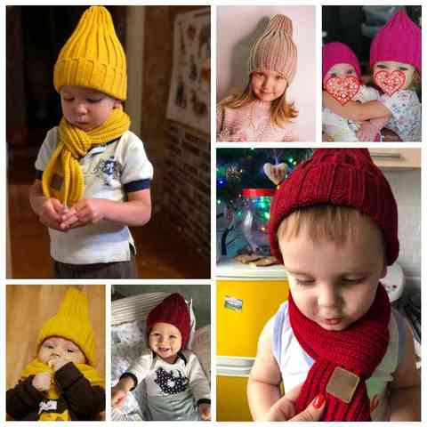 Candy Color Baby Hat Scarf Cute Autumn Winter Pointy Hats For Kids Boys Girls Kintted Warm Beanie Cap Scarves ► Photo 1/6