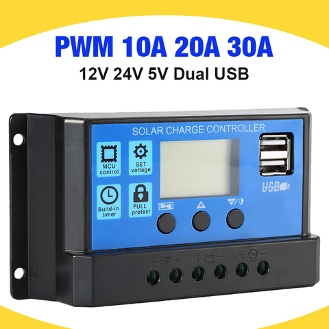 30A/20A/10A 12V 24V Auto Solar Charger Controller PWM Controllers LCD Display 5V Dual USB Output Solar Regulator Controller ► Photo 1/6