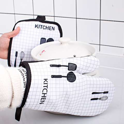 2pc/set  Microwave Baking BBQ Glove Cotton Cute Oven Mitts Heat Resistant Linen Potholders Non-slip Kitchen Cooking Tools Mitten ► Photo 1/5