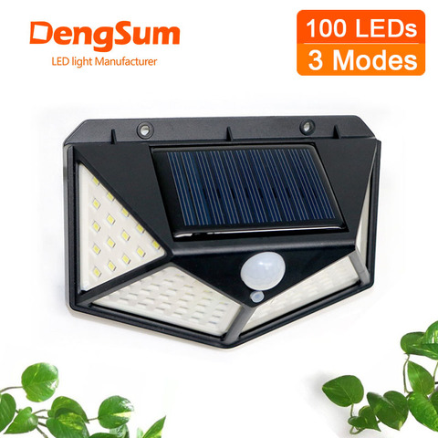 4 sides 100LEDs 3 modes glow PIR motion sensor solar wall light garden solar energy lamp always on at night outdoor street lamp ► Photo 1/6