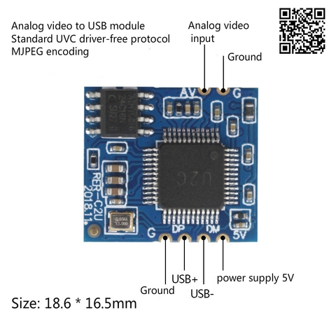 Analog AV Video to Digital USB Camera Module CVBS to USB Chip UVC Driver-free ► Photo 1/1