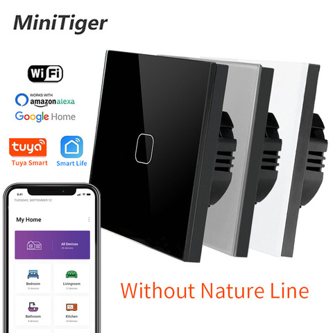 Minitiger Glass Panel EU/UK Standard 1/2/3 Gang Wall Light Touch Switch Tuya/Smart Life Wireless ControL Touch Light Switch ► Photo 1/6