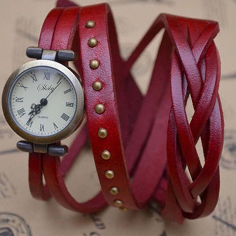 shsby New Roma vintage cowhide spirally wound watchband roman numerals Weave braid watch women Leather strap watches ► Photo 1/6