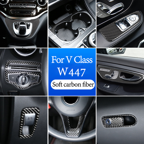 Carbon Fiber Car Door Steering Wheel Multimedia Gears Panel Sticker For Mercedes Benz V Class W447 V260 15-20 Interior Accessory ► Photo 1/6