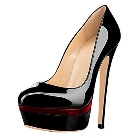 Women's High Heel Round Toe 16cm Thin Platform Matte Patent Leather Stiletto Slip on Pumps for Party Shoes Big Size34-46 ► Photo 1/6