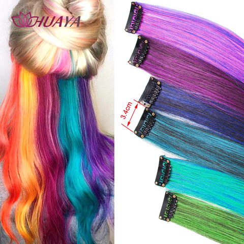 HUAYA Colorful Synthetic Hair Long Straight Hair Strands On Barrettes Clip In Hair Extensions kanekalons Fake Hair Pins ► Photo 1/6