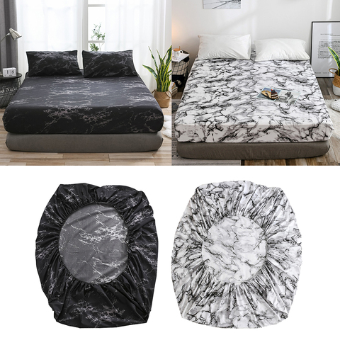 Deep Pocket Marble Style Fitted Sheet Bed Sheet Bedding Cover Elastic Resistant Wrinkle ► Photo 1/6