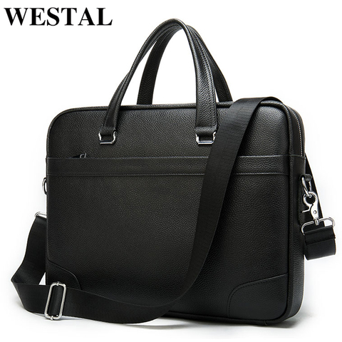 WESTAL Men's bags men's briefcase for documents fashion genuine leather 14 inch laptop bag  Briefcase shoulder bags for men 9082 ► Photo 1/6