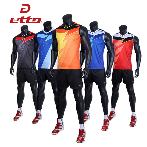 Etto Men Professional Volleyball Suit Shorts & Sleeveless Jersey Volleyball  Set Male Sports Uniforms Training Kit HXB016