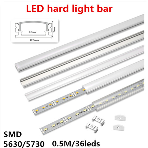 12VDC 50cm 20inch LED cabinet light, 5630 36 led /0.5m flat U-shaped led rigid light bar Transparent / Milky cover ► Photo 1/6