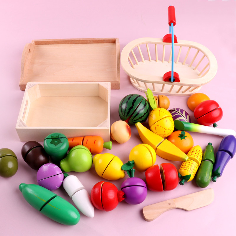 Wooden Fruits and Vegetables Cutting Food Early Education Kitchen Toys 16Pcs 