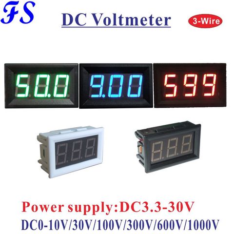 YB27 Three Wires LED Digital Voltage Meter Voltmeter DC 0-10V 30V 100V 300V 600V DC Voltmeter Volt Panel Meter DC Voltage Tester ► Photo 1/6