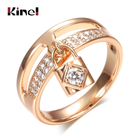 Kinel Luxury Lock Ring Bride Wedding Fine Jewelry Micro Inlays Covered Natural Zircon 585 Rose Gold Women Ring Accessories ► Photo 1/6