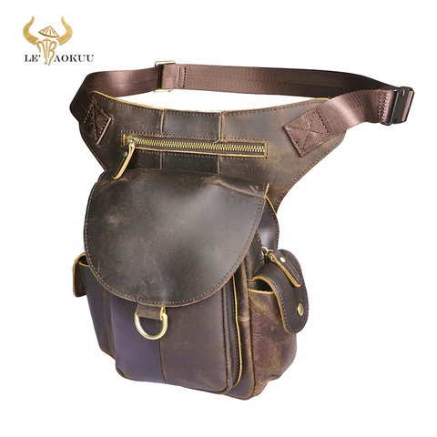 Quality Leather Design Men Multi Function Messenger Mochila Bag Fashion Organizer Fanny Waist Belt Pack Drop Leg Bag Male 9938 ► Photo 1/6