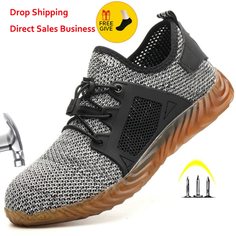 2022 New Breathable Mesh Safety Shoes Men Light Sneaker Indestructible Steel Toe Soft Anti-piercing Work Boots Plus size 35-48 ► Photo 1/6