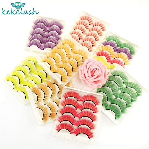 Kekelash 5 Pairs Red, Green, Yellow, Pink Colored Eyelashes for Wholesale Colorful 3D Faux Lashes in Bulk ► Photo 1/6