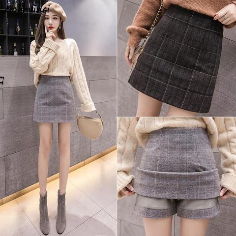 Skirts Women Autumn Woolen Plaid A-line Zipper Chic Korean Style Mini Hip-skirt Stylish Preppy Womens Faldas New Streetwear Ins ► Photo 1/6