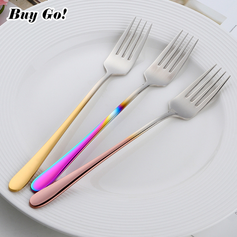 1 Pcs Stainless Steel Korean Rainbow Cake Fruit Fork Dinner Salad Fork Tableware Gold Dessert Fork for Hotel Party Kitchen Tool ► Photo 1/6