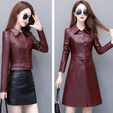 New Fashion Plus Size 3XL 4XL Leather Jacket Women Leather Coat 2022 Spring Women's Leather Jacket Long Slim Coat Female Jacket ► Photo 1/6