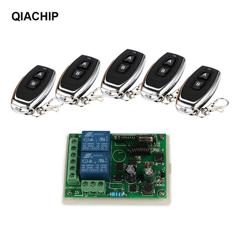 QIACHIP 433 MHz AC 110V 220V Wireless 2CH RF Transmitter Remote Control Switch + RF Relay Receiver For Light Garage Door Opener ► Photo 1/6