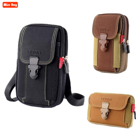 Universal Canvas Waterproof Mobile Phone Bag For Samsung A51 A41 A31 A21S A81 A91 S20 FE Wallet Case Belt Pouch Coin Purse Cover ► Photo 1/6