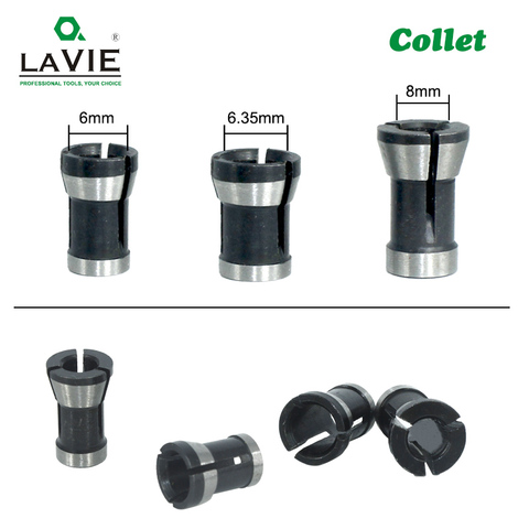 LAVIE 1pc 3PCS Set collets 6.35mm 8mm 6mm collet chuck Engraving Trimming machine Electric Router Milling Cutter Accessories ► Photo 1/6
