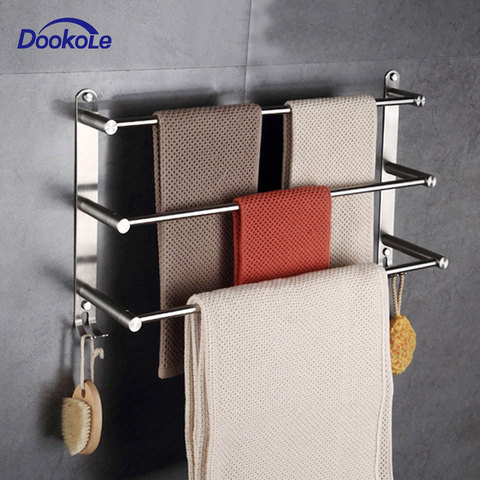 Bathroom Towel Rack with Hooks Wall Mounted, 304 Stainless Steel Towel Holder 3 Level Holder Towel Bar for Storage Bath Towels ► Photo 1/6