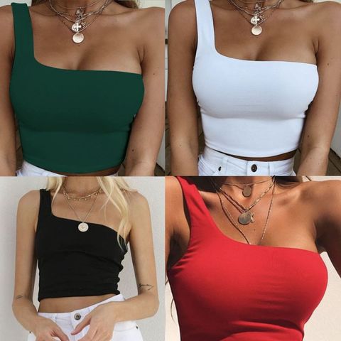 Women Sexy Cool Single One Shoulder Tank Tops Vest Bare Midriff Sleeveless T-Shirt Summer Beach Crop Top ► Photo 1/6