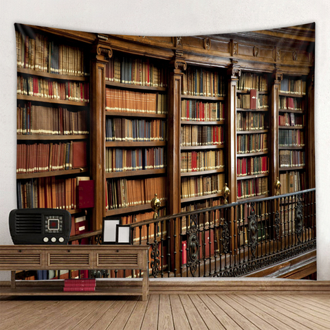 Library bookshelf 3D polyester printed tapestry background decoration cloth factory direct sales can be customized ► Photo 1/5