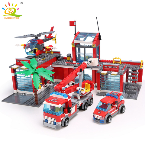 HUIQIBAO Blocks Toy 774pcs Fire Station Model Building Blocks City Construction Firefighter Truck Educational Bricks Toys Child ► Photo 1/6