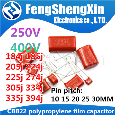 10pcs CBB22 Metallized polypropylene film capacitor 250V/400V 184J/185J/205J/224J/225J/255J/274J/305J/335J/394J ► Photo 1/6