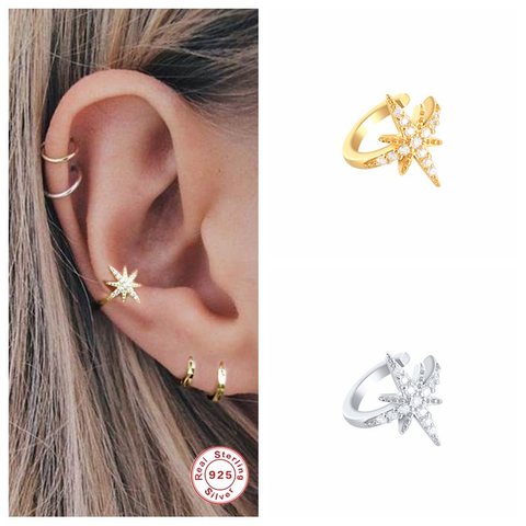 925 sterling silver Star Ear Cuff Micro Pave CZ Zircon Non Pierced Small Sized Girl Clip Earring Cuff Korean Earcuff Jewelry A30 ► Photo 1/6