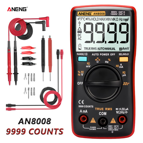 Digital Multimeter True RMS Tester   AN8008 9999 Counts Transistor Auto Electrical Testers Voltage capacitor Power Meters Test ► Photo 1/6