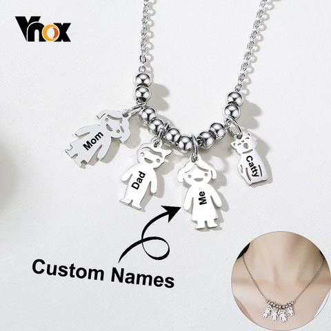 Vnox Customize Family Names Necklaces for Women Cute Girl Boy Man Cat Pet Figure Charm Pendants Thick Metal Sisters BFF Gift ► Photo 1/6