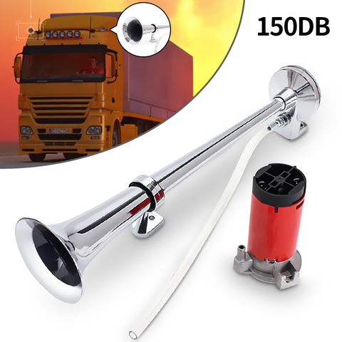 150dB 12V Single Trumpet Car Air Horn Chrome Super Loud with Compressor For Auto Truck Lorry Boat Train Horn ► Photo 1/6