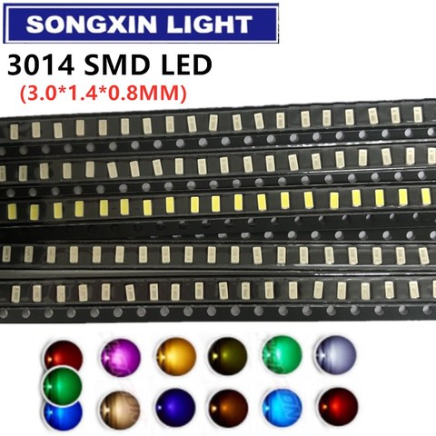 100pcs New 3014 0.1W 3.0 * 1.4 MM 2.0-3.2V Red/Green/Blue/White/Yellow Ice Blue Pink Warm White SMD LED kit ► Photo 1/6